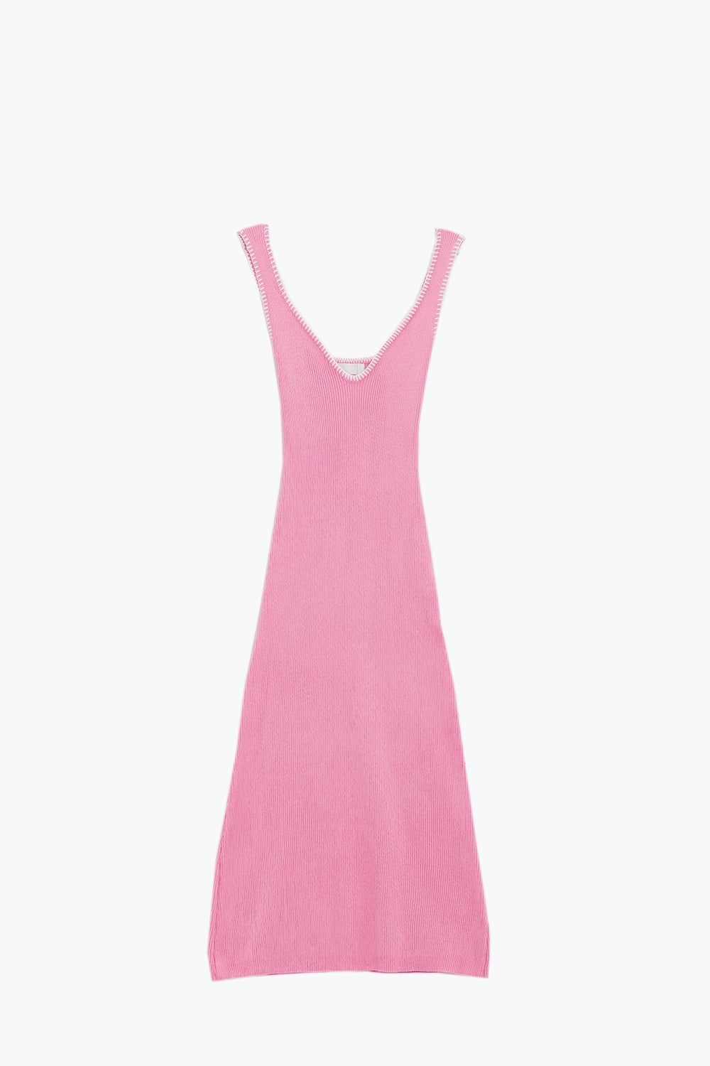 Q2 Robe d'été en maille serrant le corps en rose avec bordures blanches
