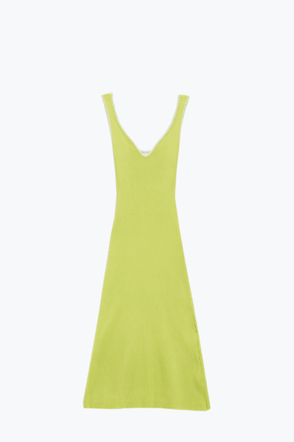 Robe d'été moulante de type A-line en vert citron avec bordures blanches