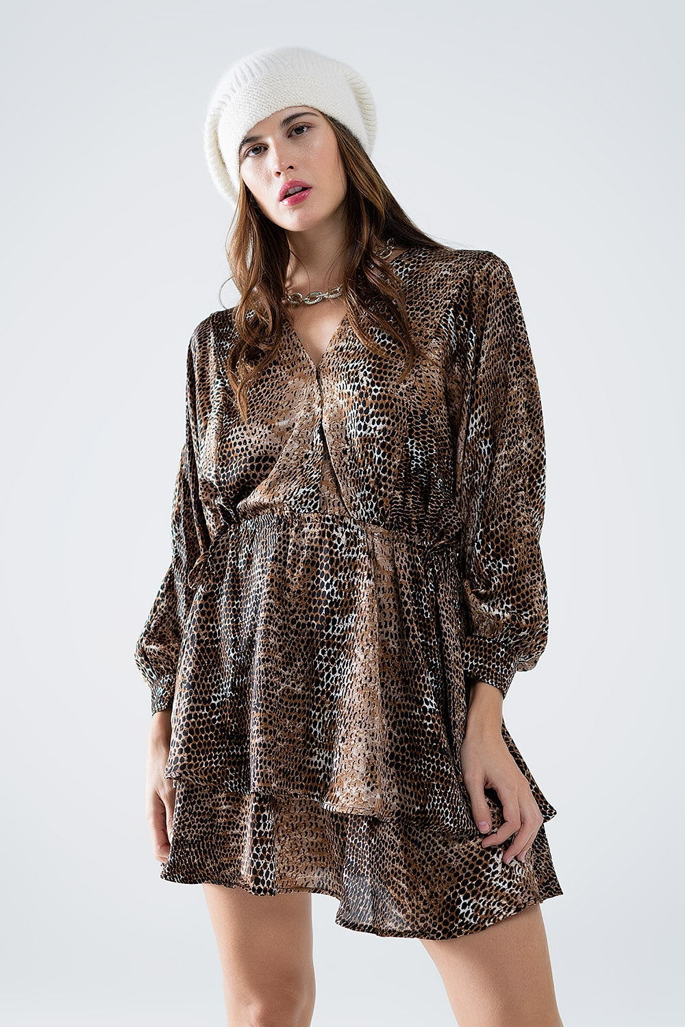 robe en mousseline de soie à imprimé léopard marron
