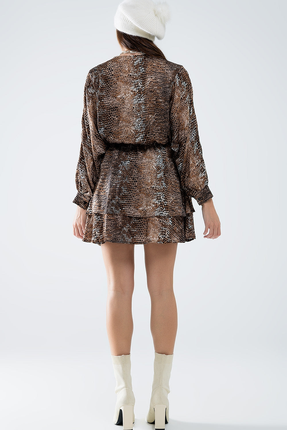 robe en mousseline de soie à imprimé léopard marron