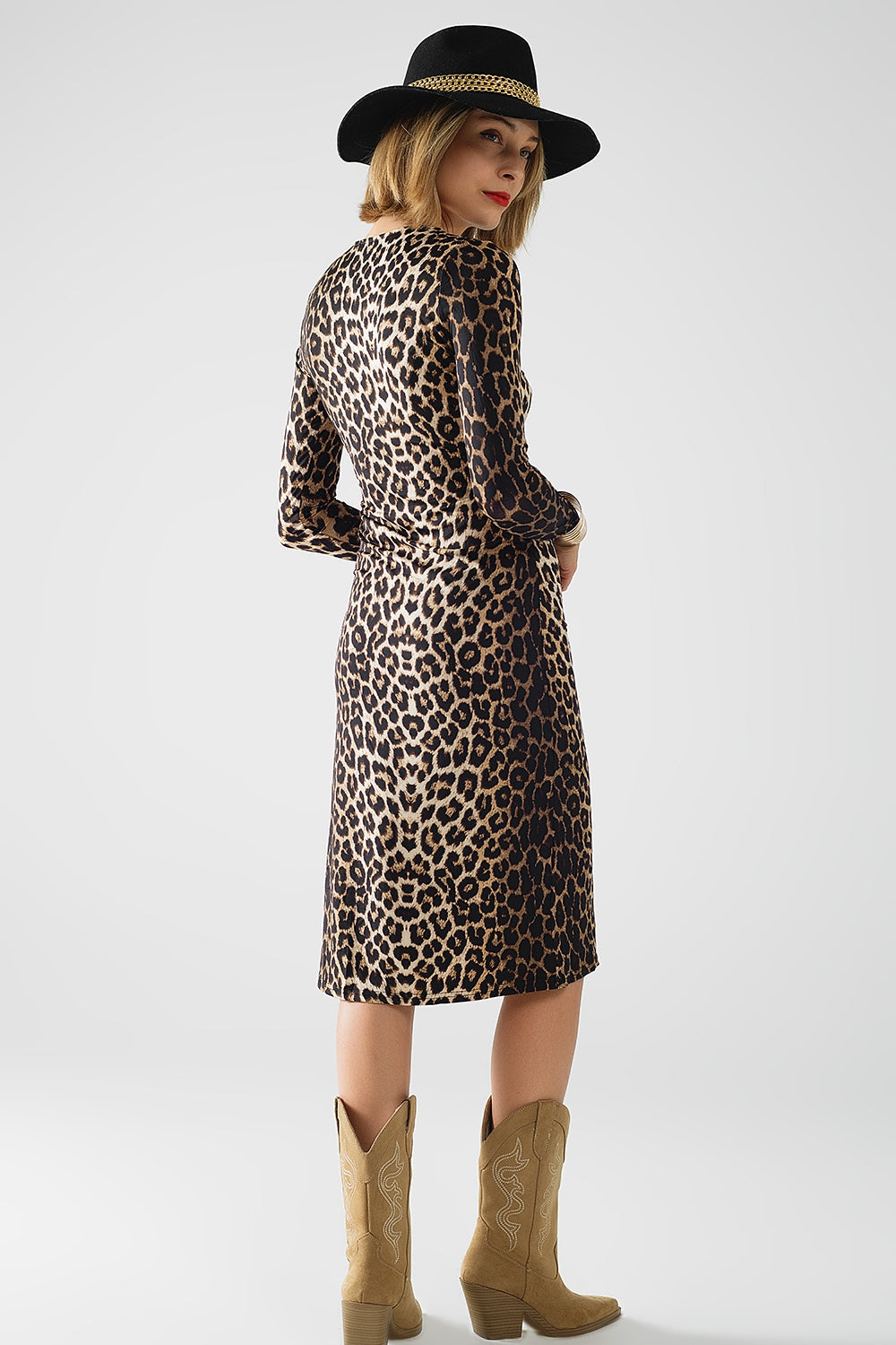 Robe en Spandex à imprimé léopard avec noeud