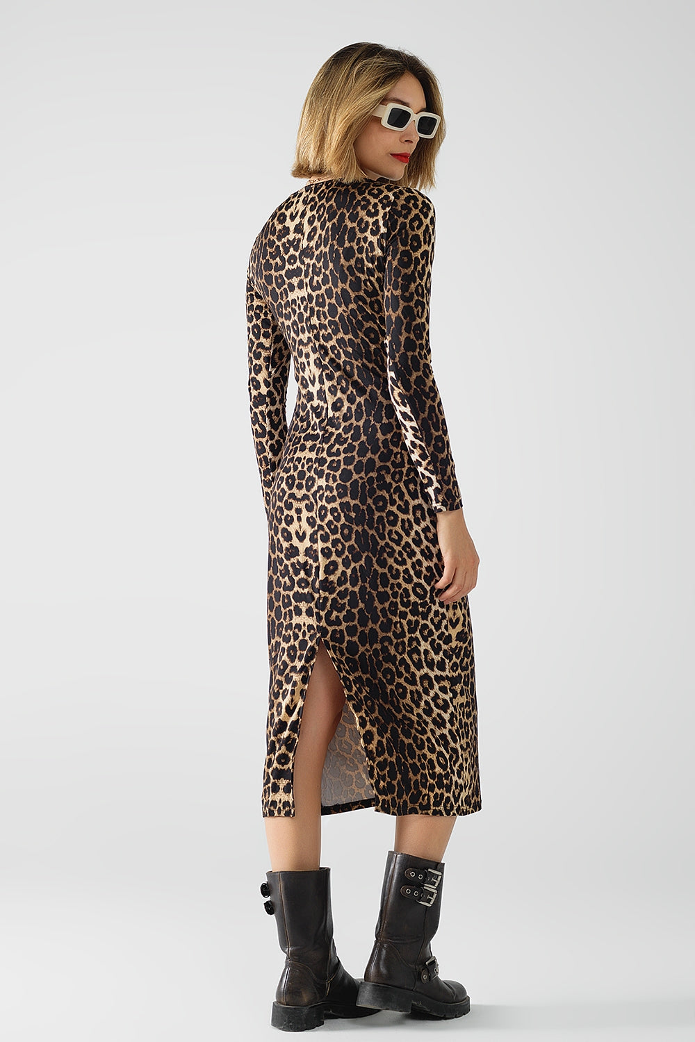 Robe en Spandex imprimé léopard avec plis à la taille