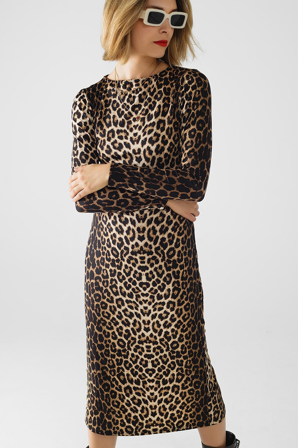 Robe en Spandex imprimé léopard avec plis à la taille