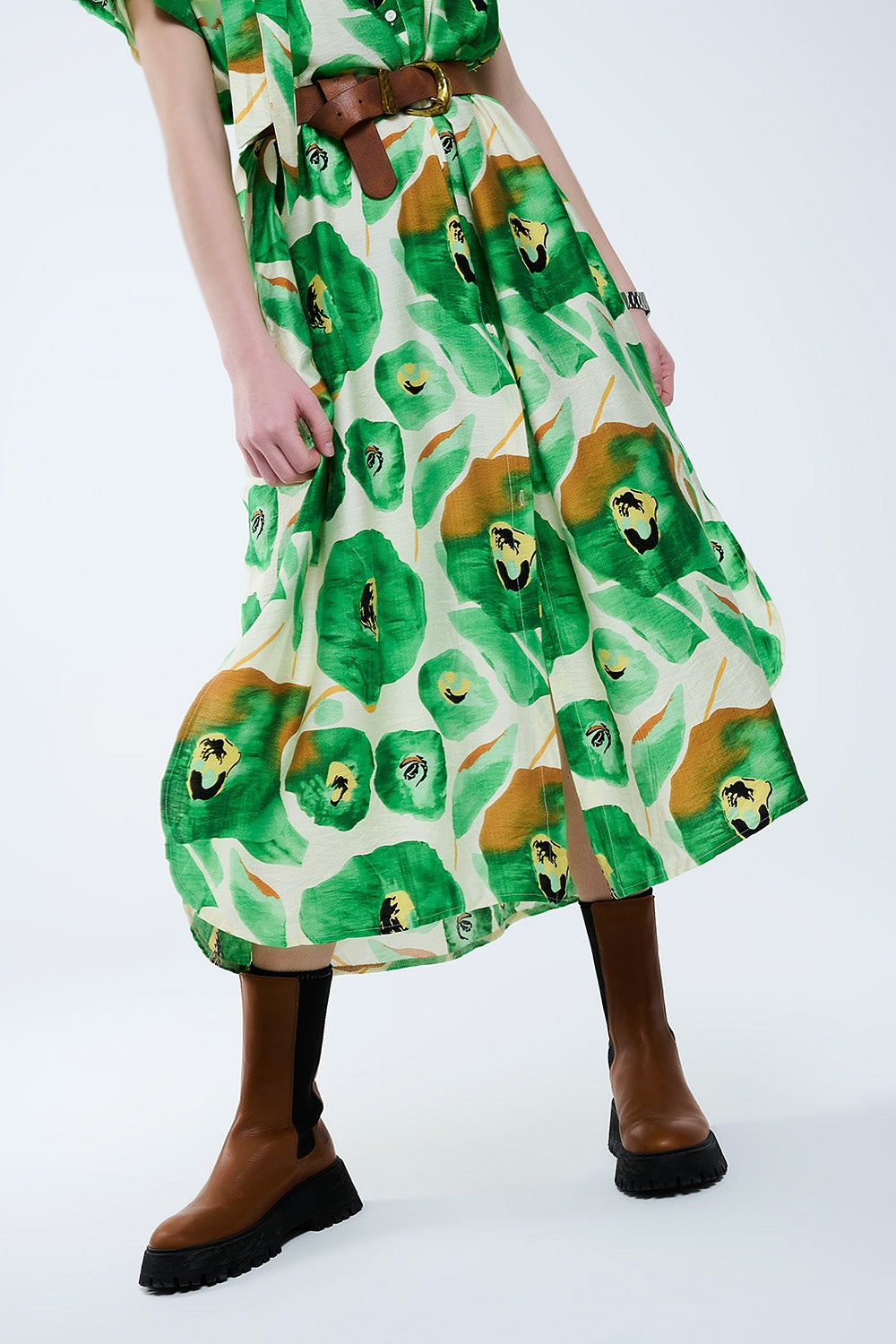 Robe florale Bliss dans des tons verts et chauds
