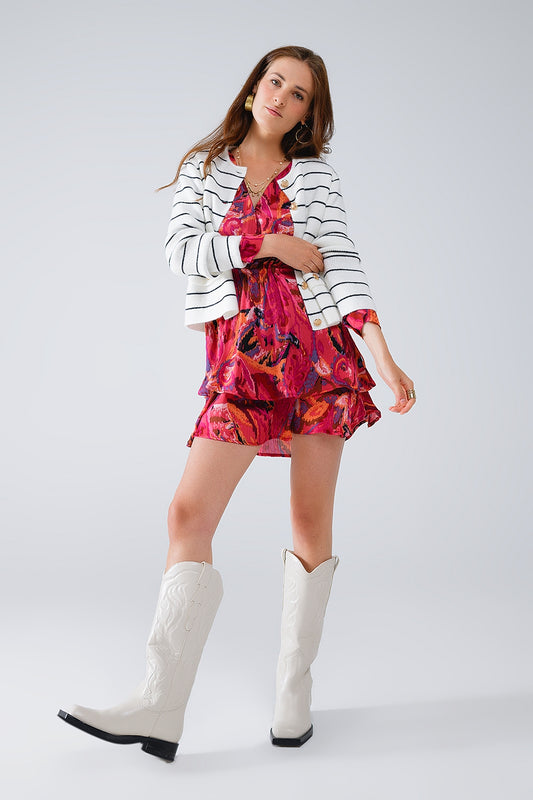 Q2 Robe froncée à manches longues en imprimé animalier multicolore