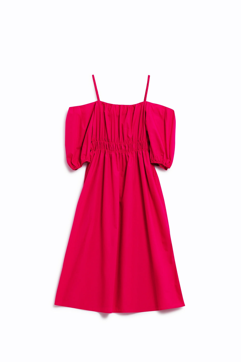 Robe fuchsia midi à manches courtes et bretelles
