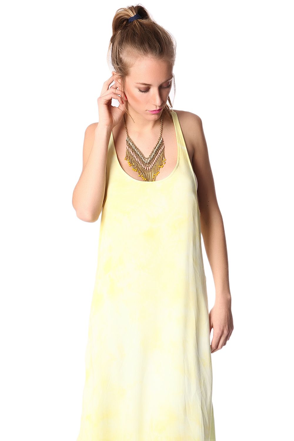 Robe jaune échancrée dans le dos à fines bretelles