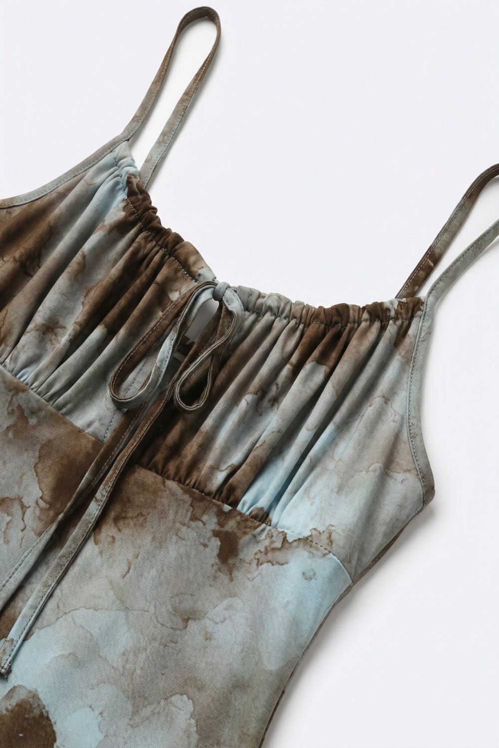 Robe Longue à Bretelles Bleu Tie-Dye avec Bretelles Réglables