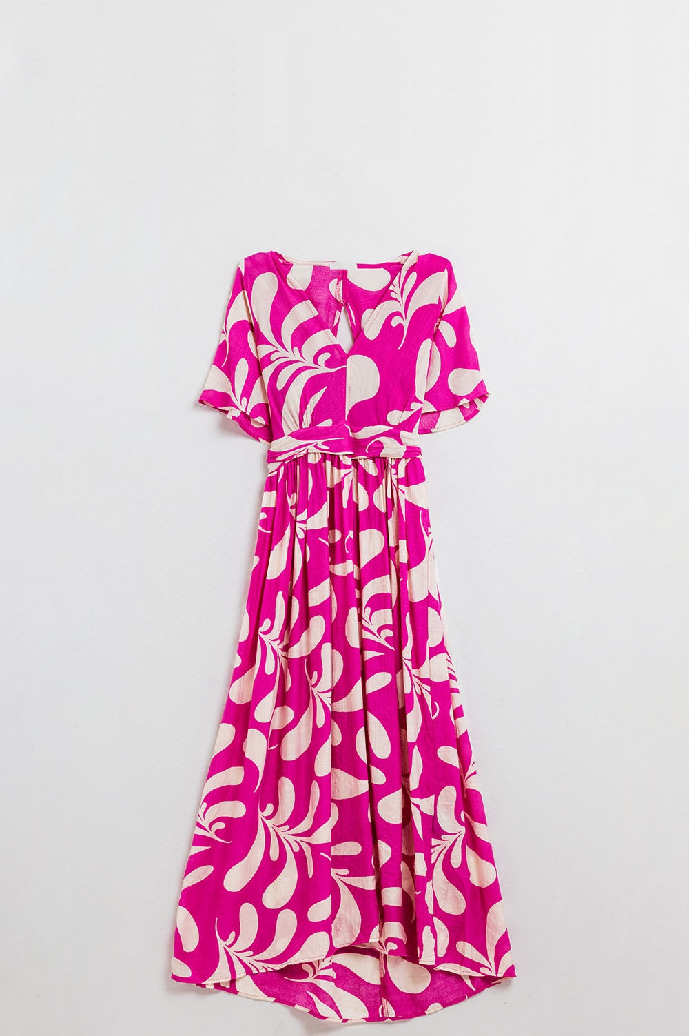Robe longue à imprimé floral fuchsia avec dos ouvert