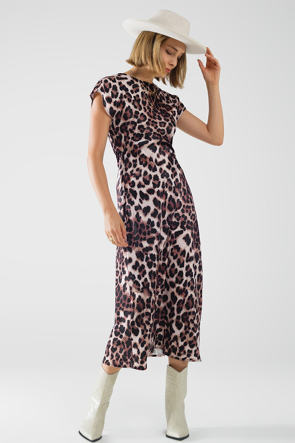 Robe longue à imprimé léopard avec détail noué à la taille