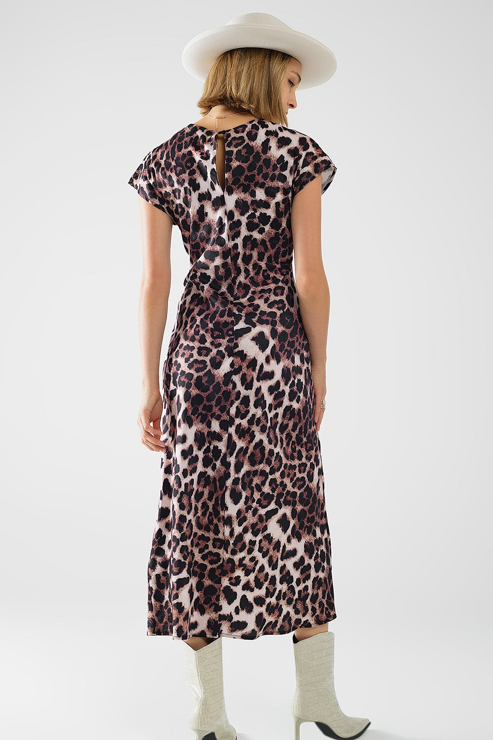 Robe longue à imprimé léopard avec détail noué à la taille