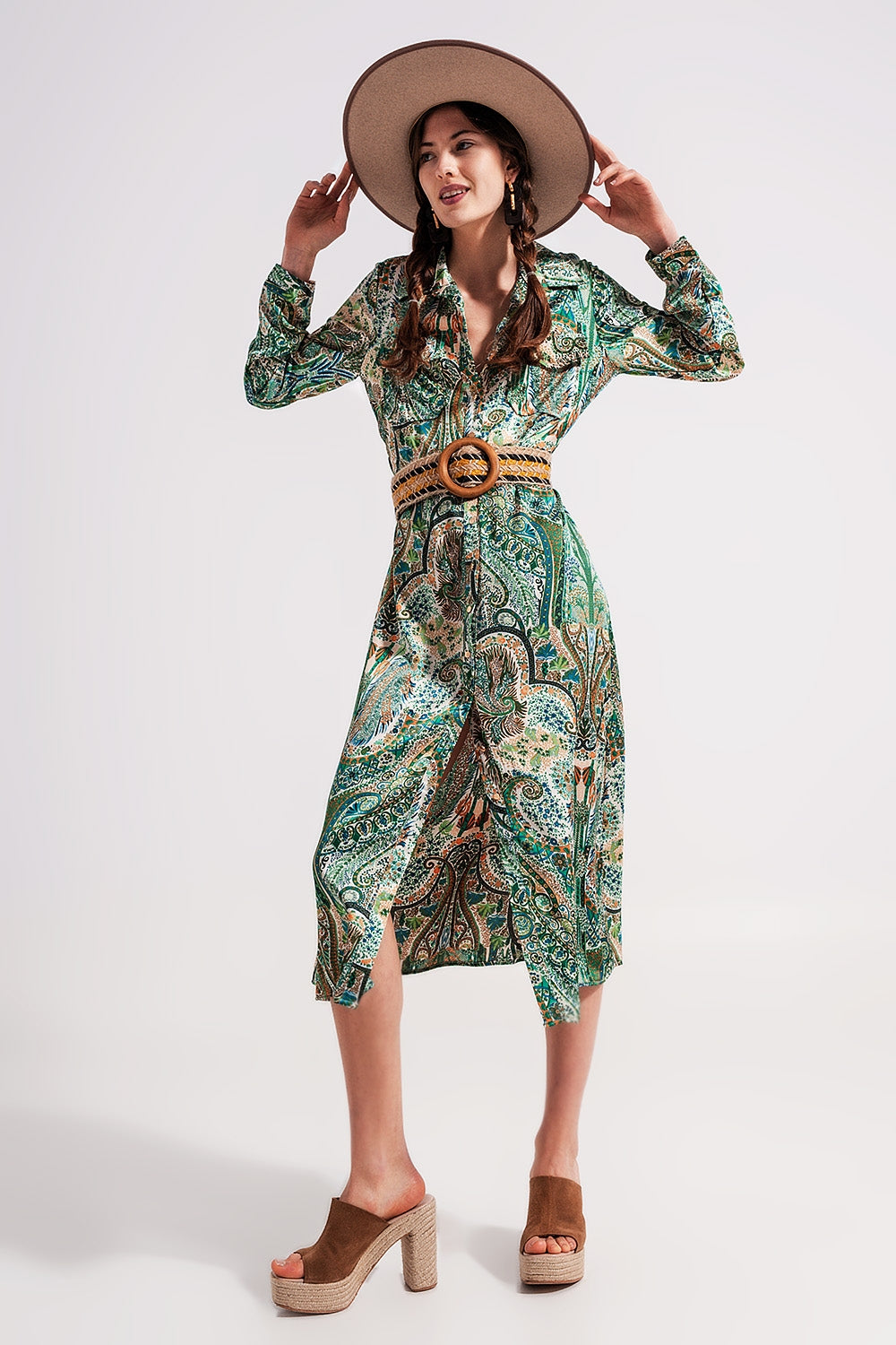 Robe longue à motif cachemire Vert