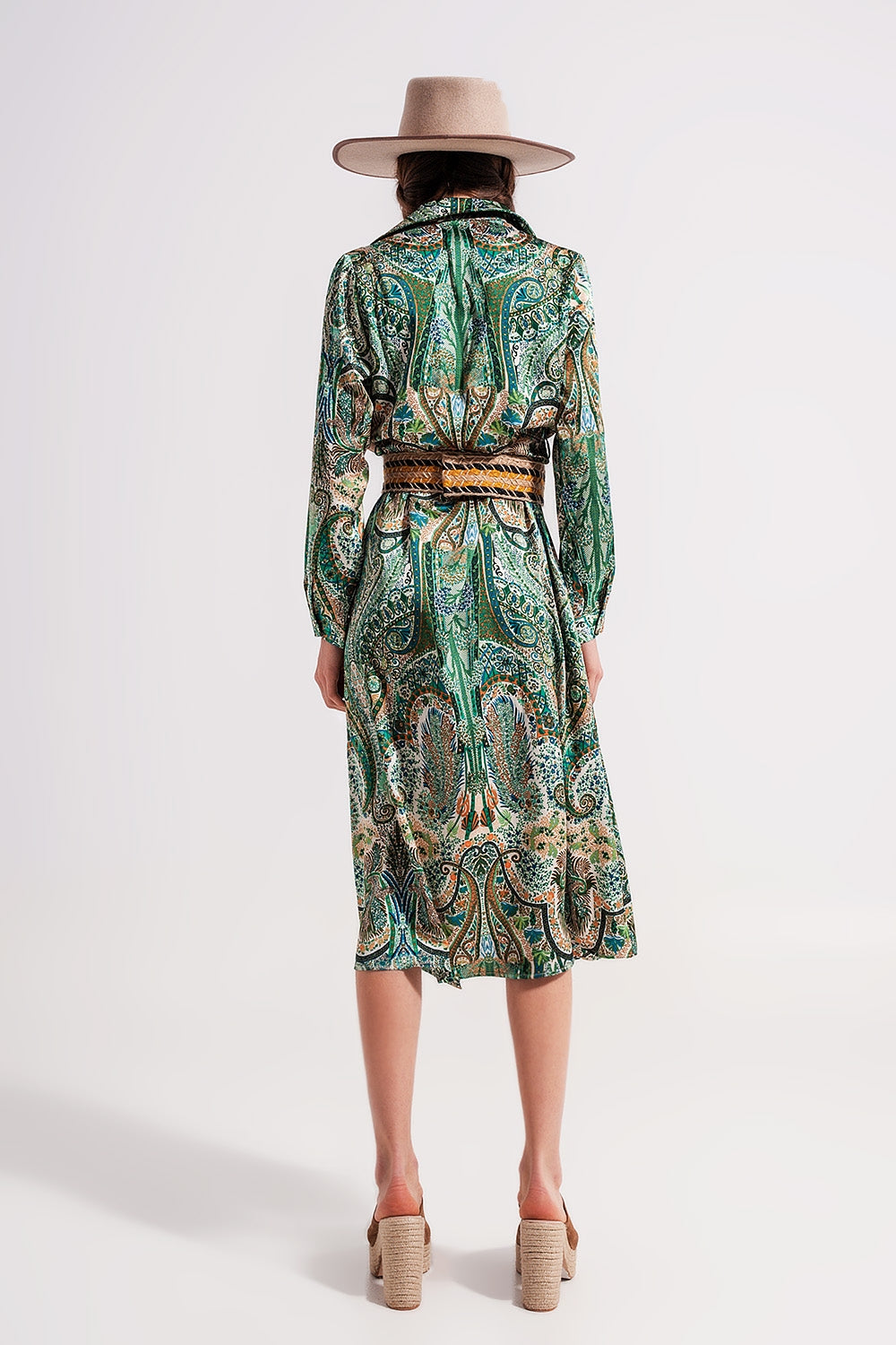 Robe longue à motif cachemire Vert