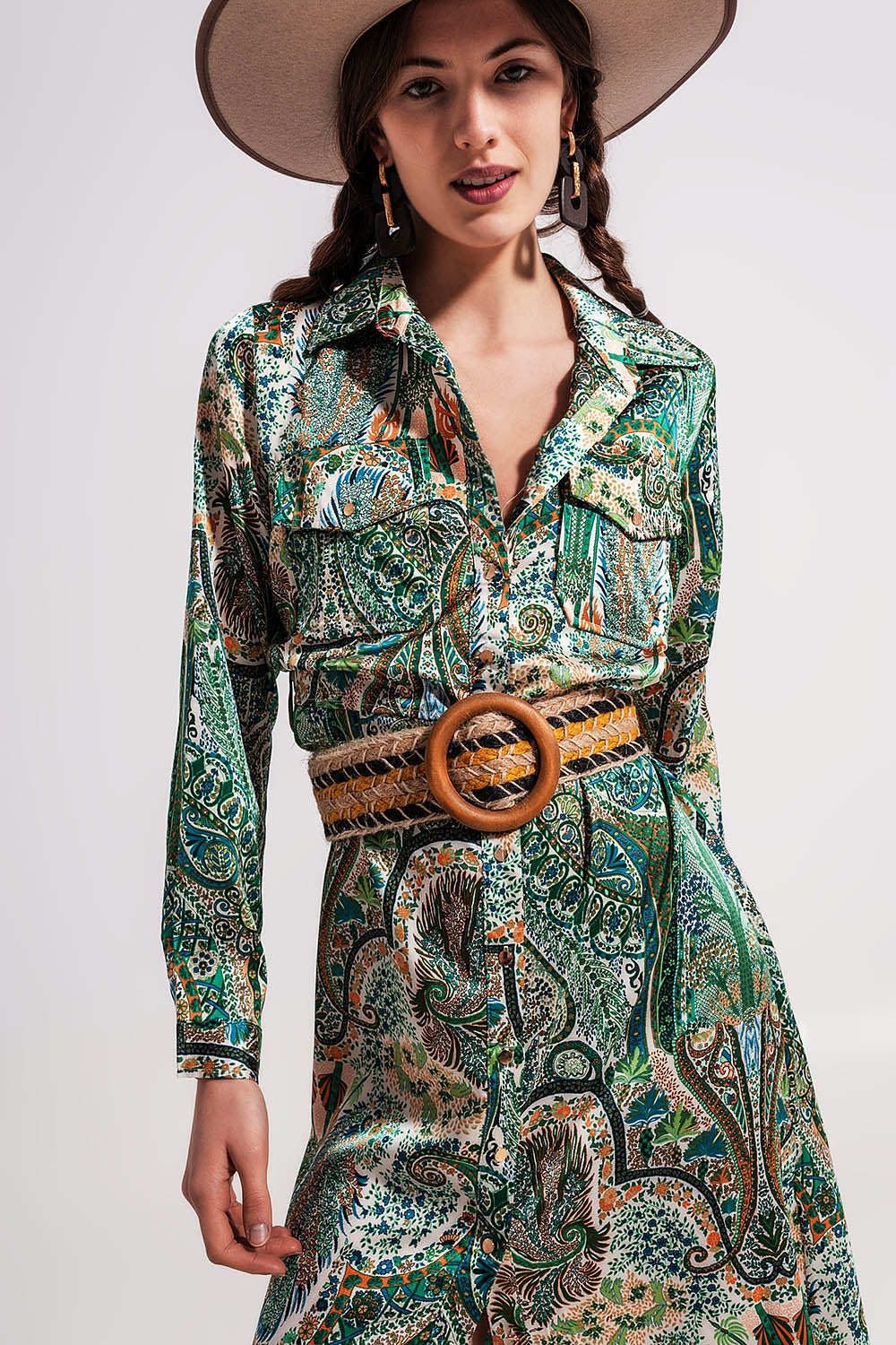 Robe longue à motif cachemire Vert