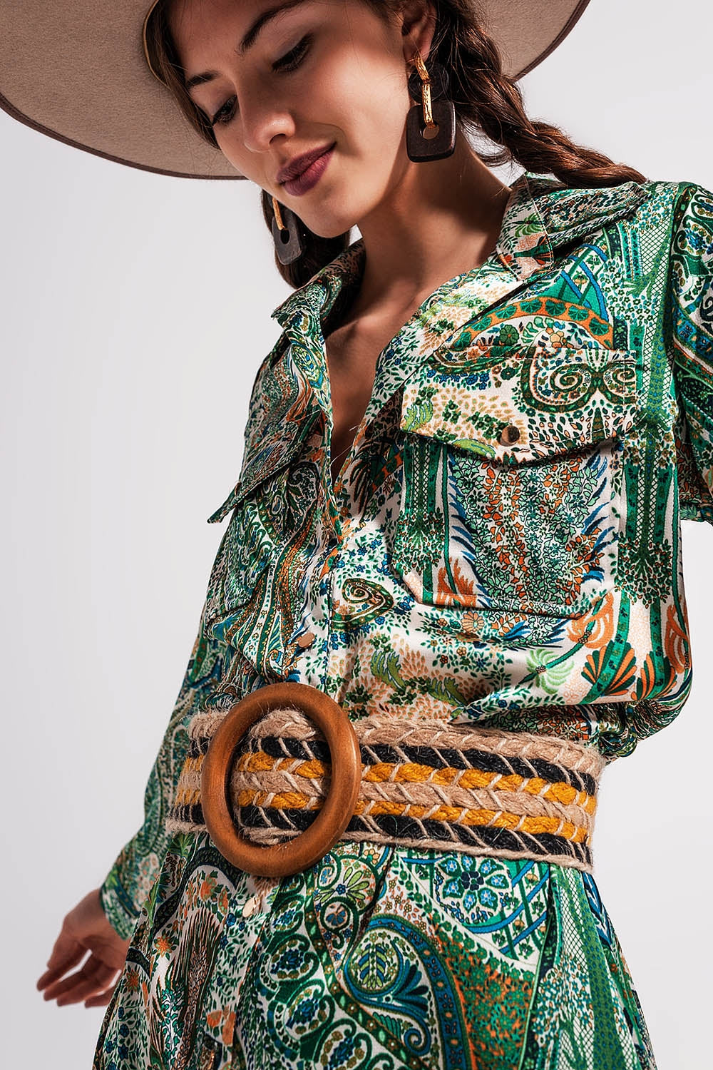 Robe longue à motif cachemire Vert