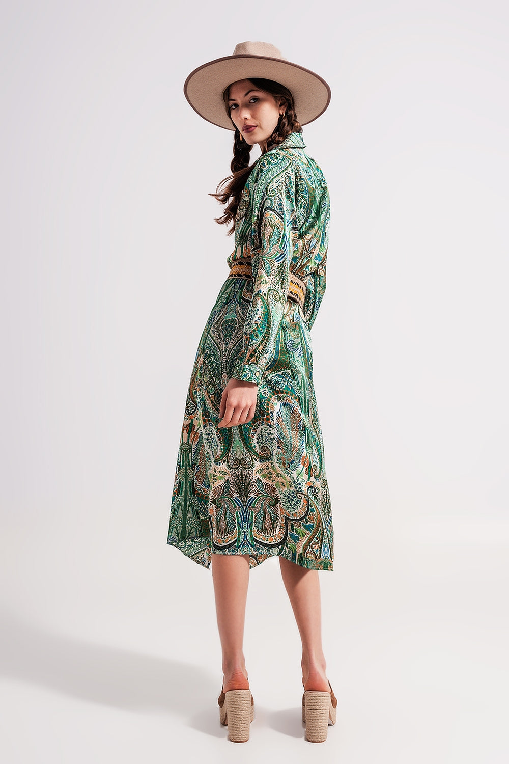 Robe longue à motif cachemire Vert