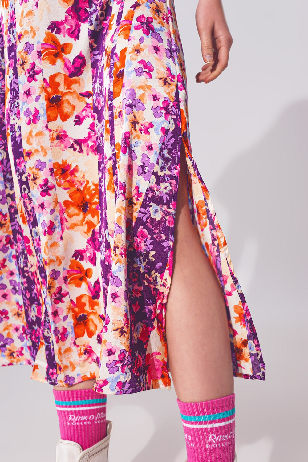 Robe longue à nœuds sur le devant imprimé fleurs en multicolore