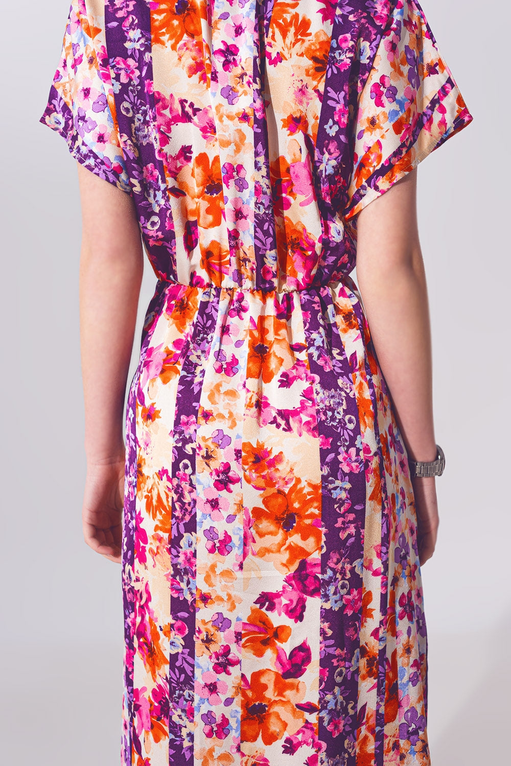 Robe longue à nœuds sur le devant imprimé fleurs en multicolore