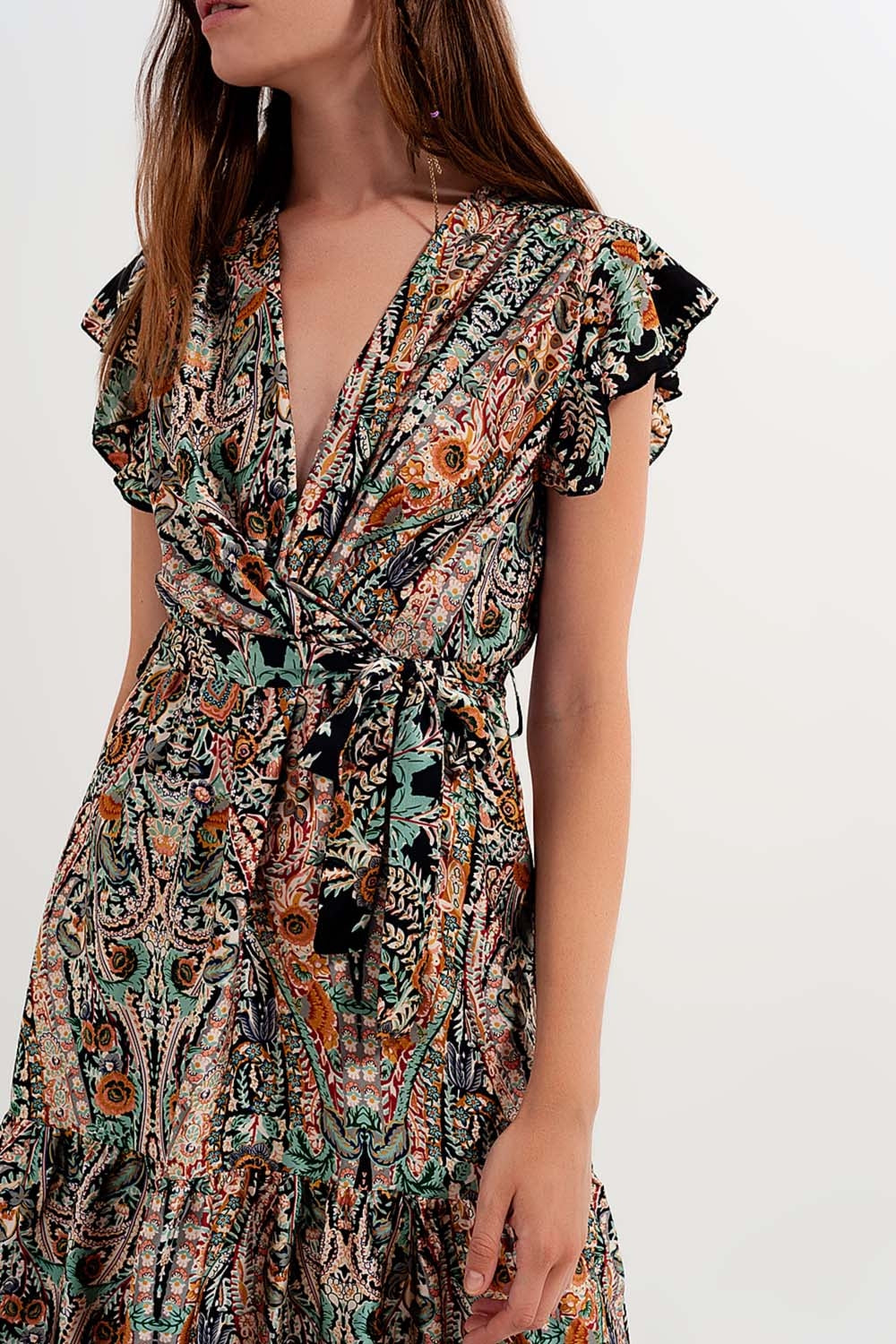Robe longue avec jupe à superpositions et motif cachemire