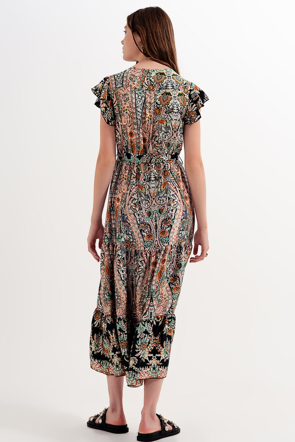 Robe longue avec jupe à superpositions et motif cachemire