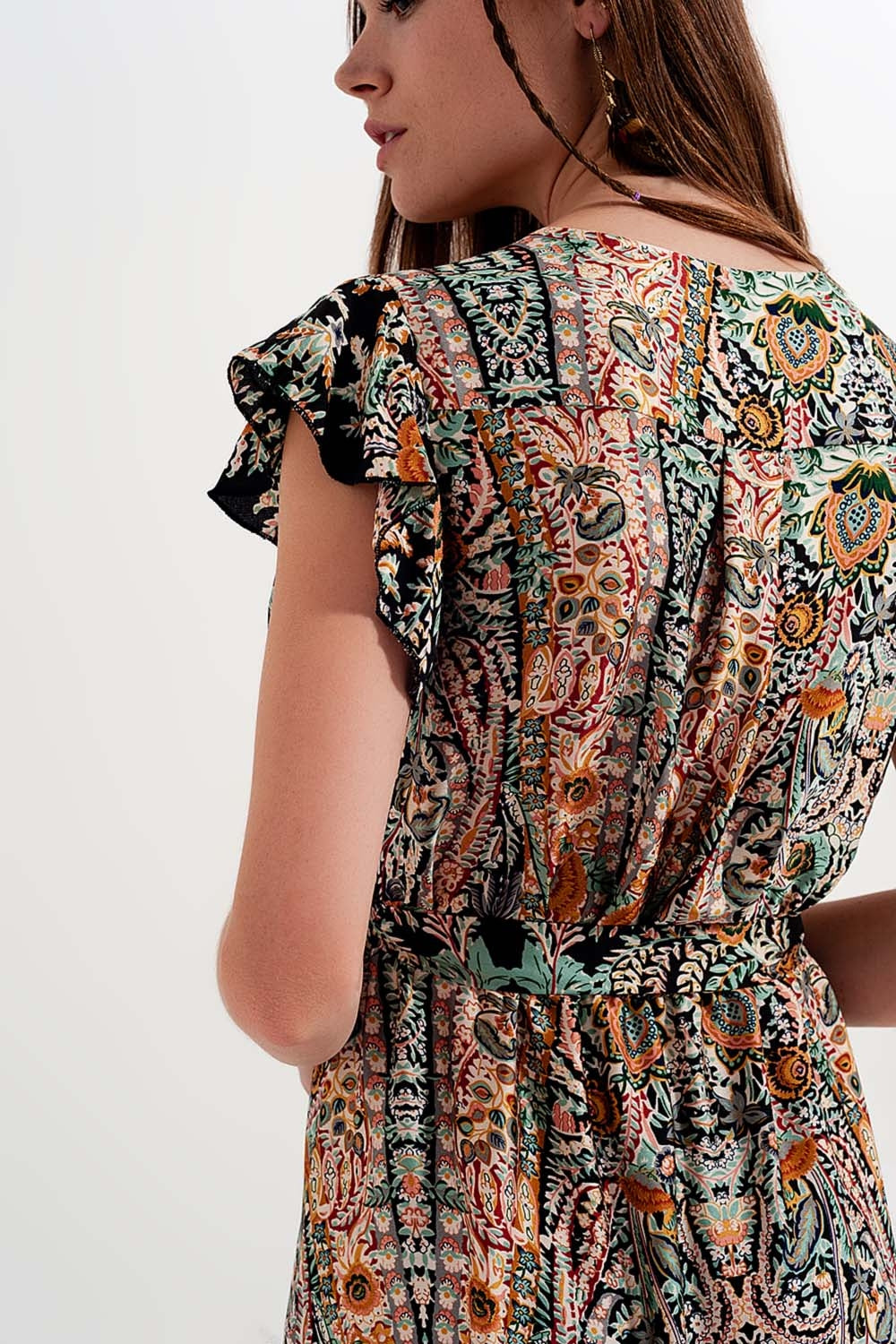Robe longue avec jupe à superpositions et motif cachemire