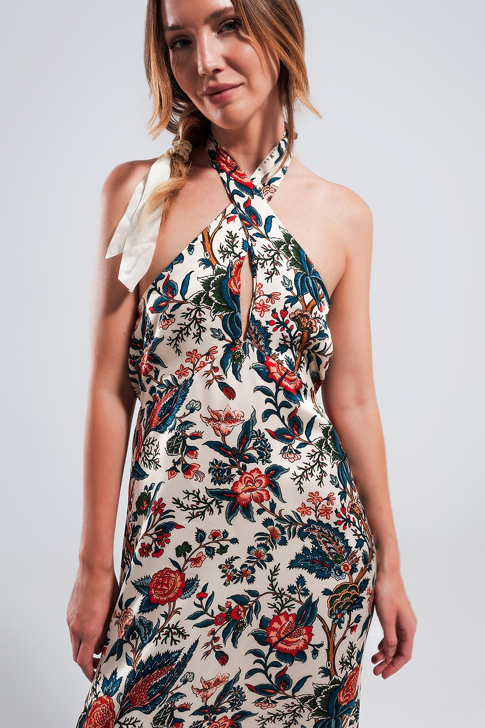 Robe longue avec motif cachemire en beige