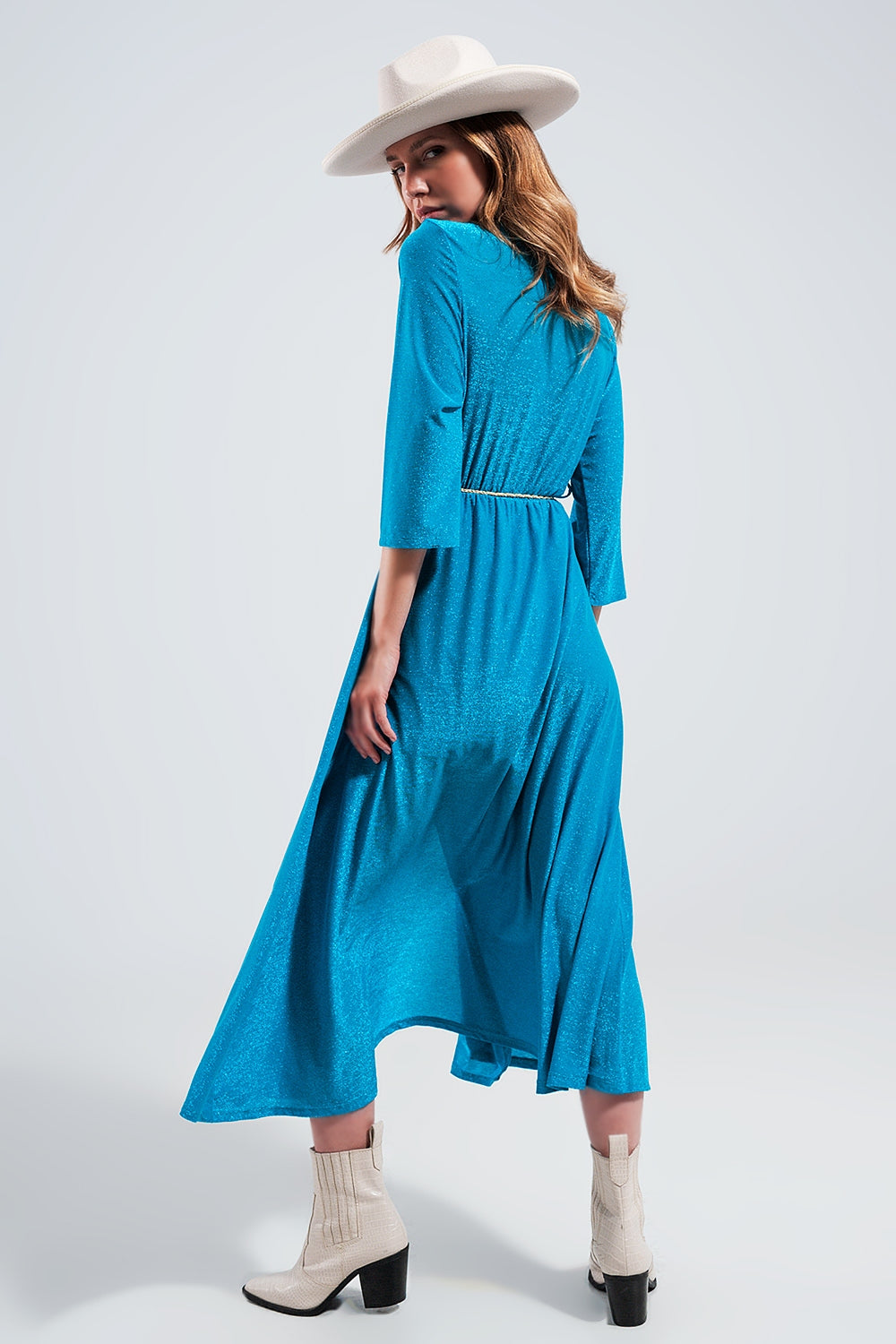 Robe longue bleu brillant