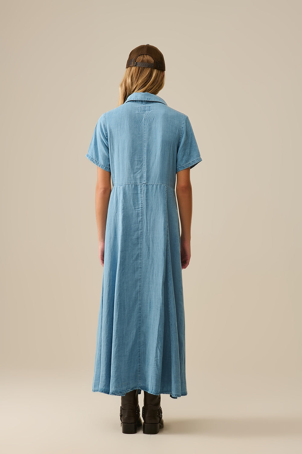 Robe longue boutonnée en tissu Tencel bleu clair