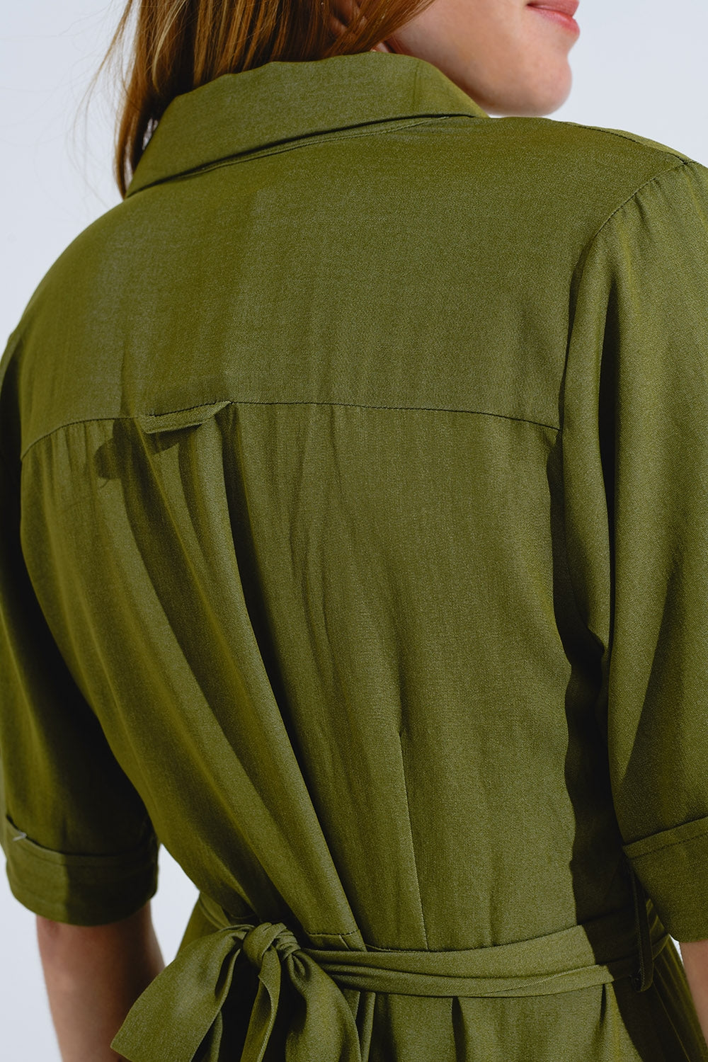 Robe longue chemise verte à col polo