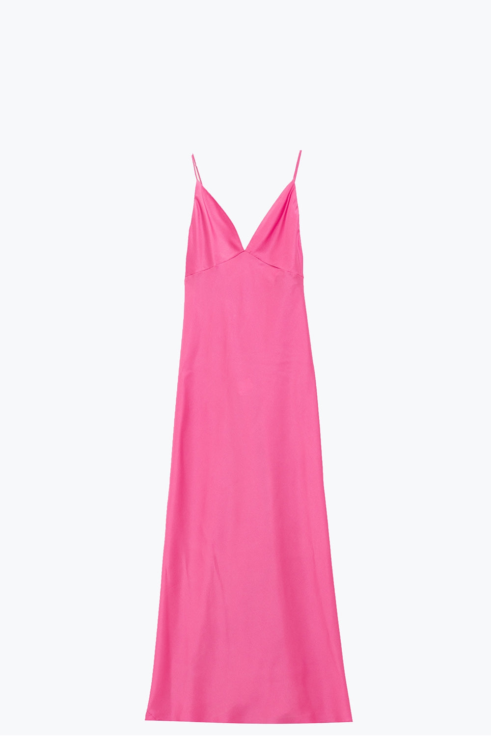 Robe longue en satin avec bretelles spaghetti en fuchsia