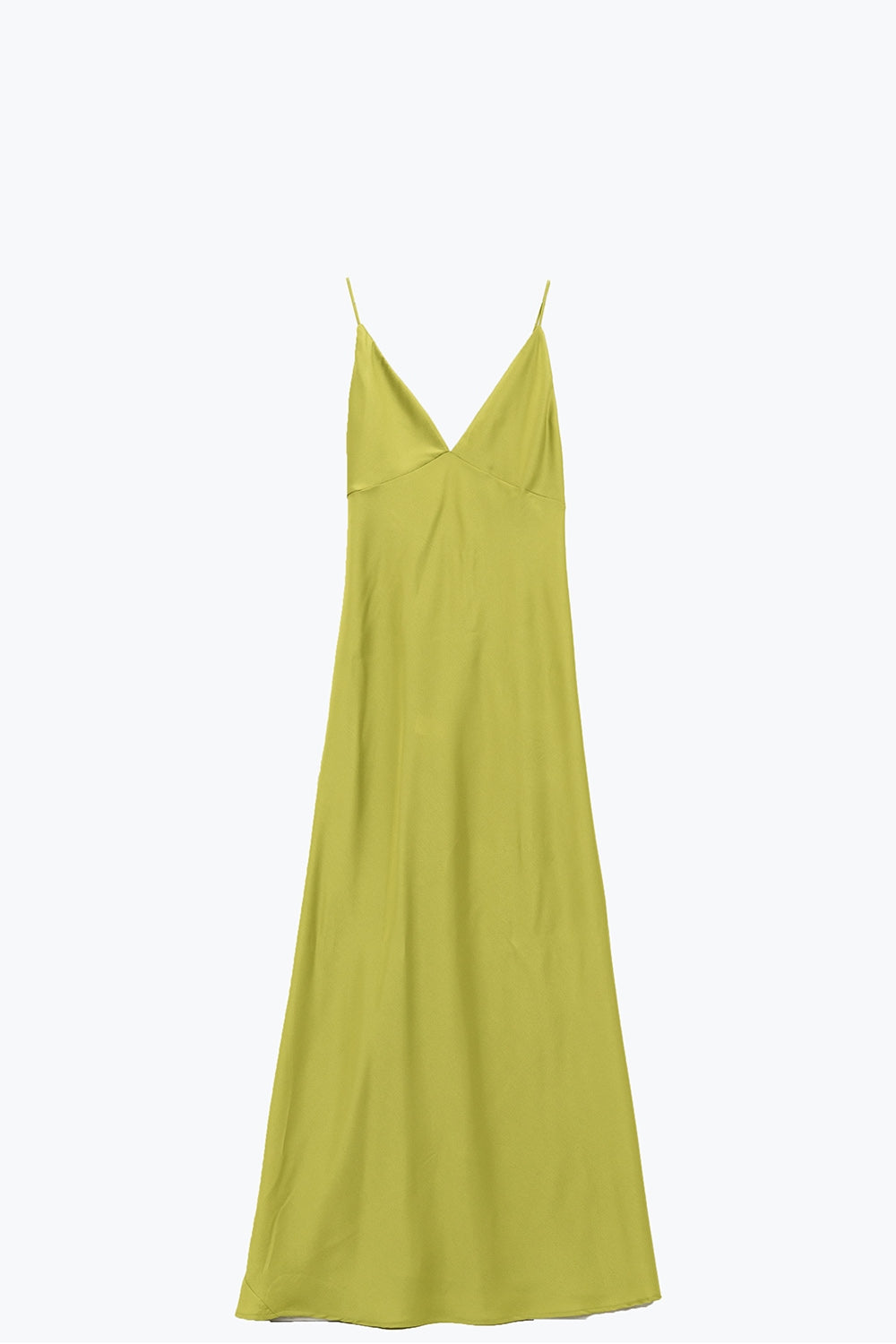 Robe longue en satin avec bretelles spaghetti en vert lime