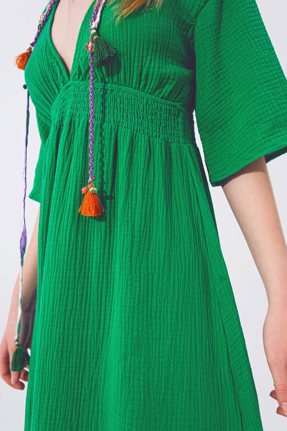 Robe Maxi à col en V texturé en vert