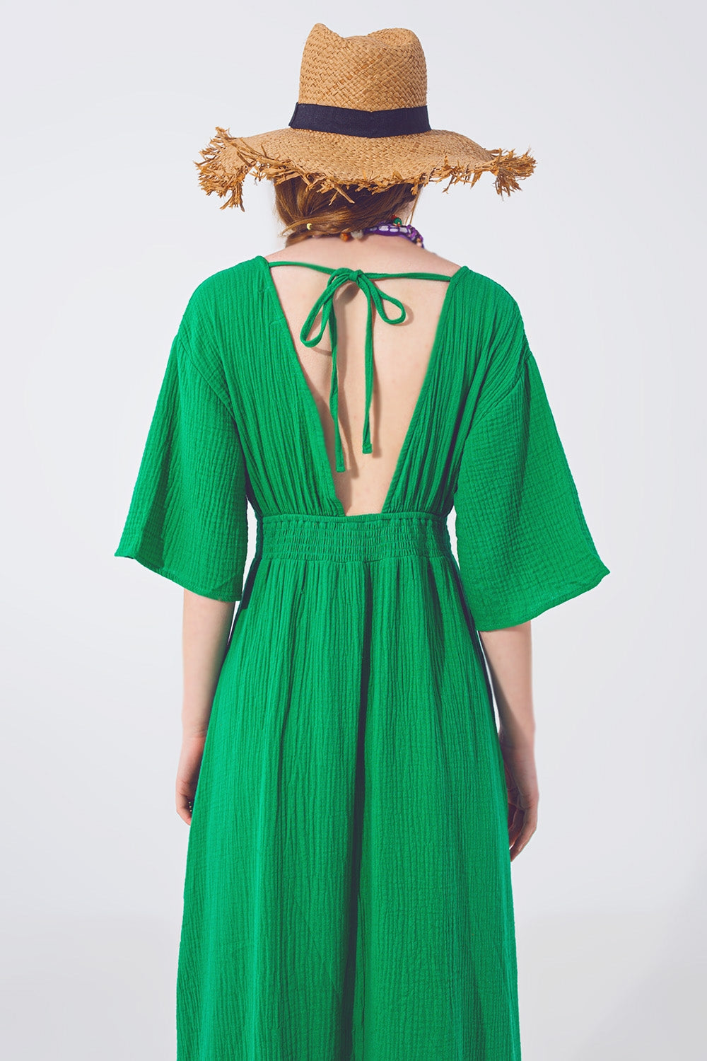 Robe Maxi à col en V texturé en vert
