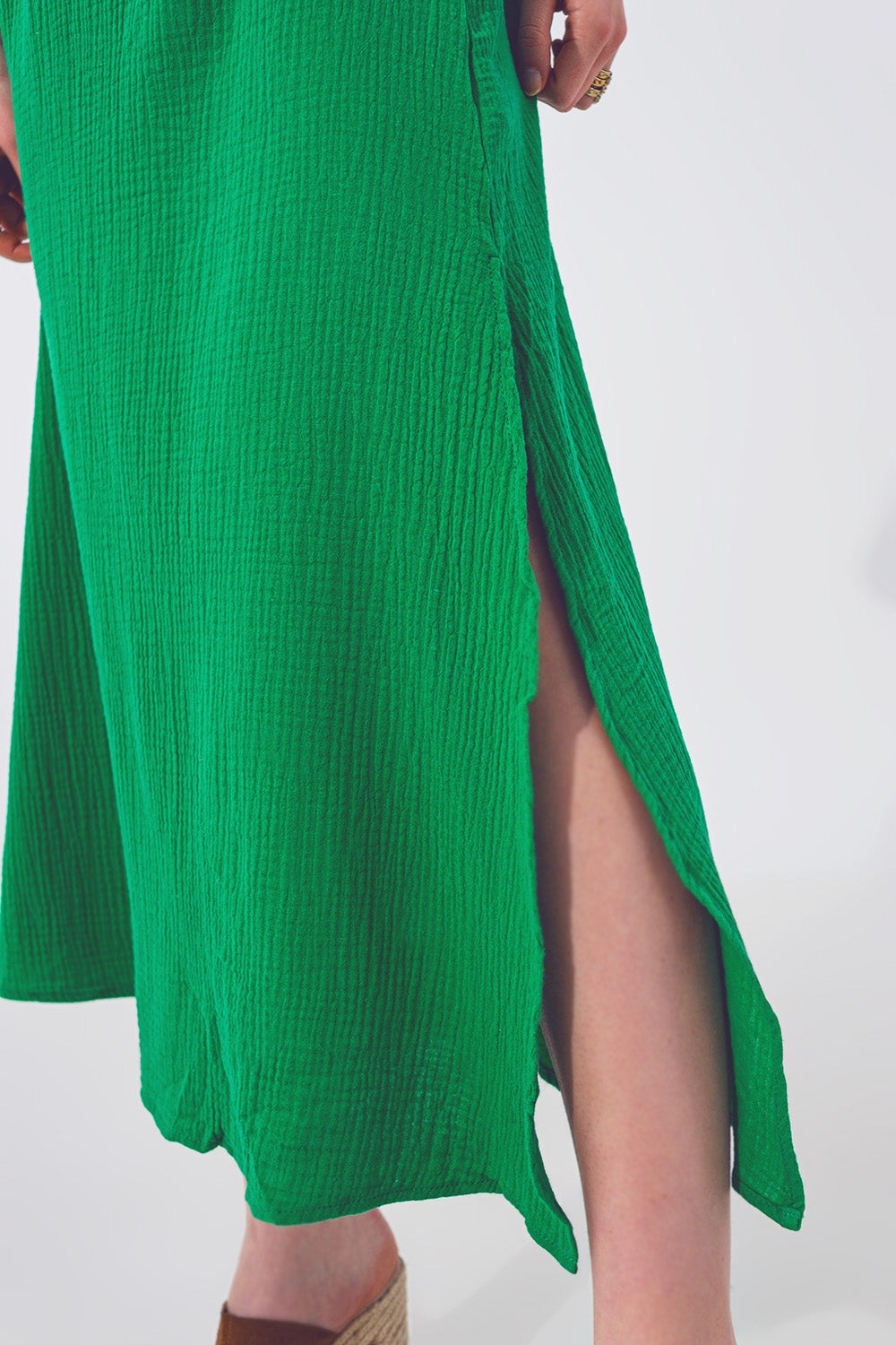 Robe Maxi à col en V texturé en vert