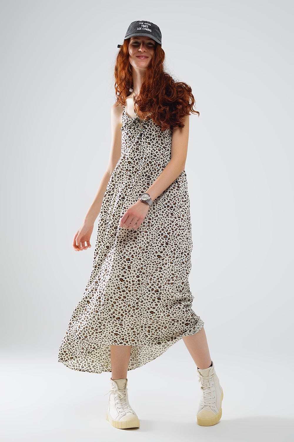 Robe maxi à imprimé léopard avec détails noués