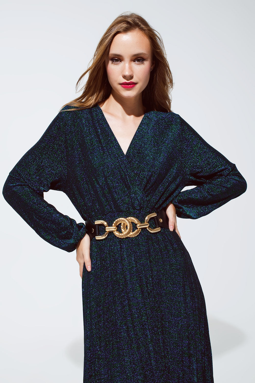Robe maxi à manches longues avec paillettes en vert