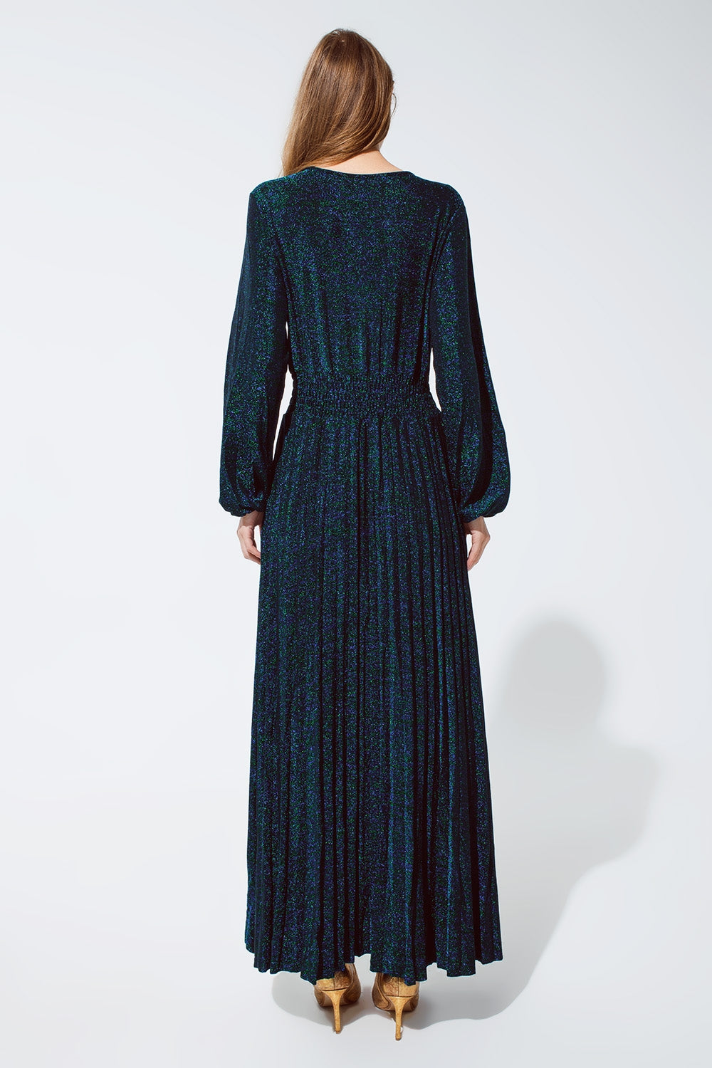 Robe maxi à manches longues avec paillettes en vert
