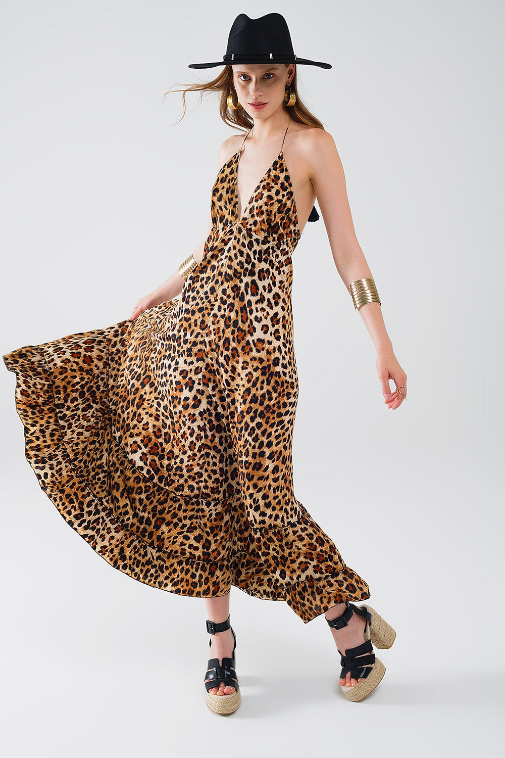 robe maxi boho à imprimé léopard avec dos ouvert