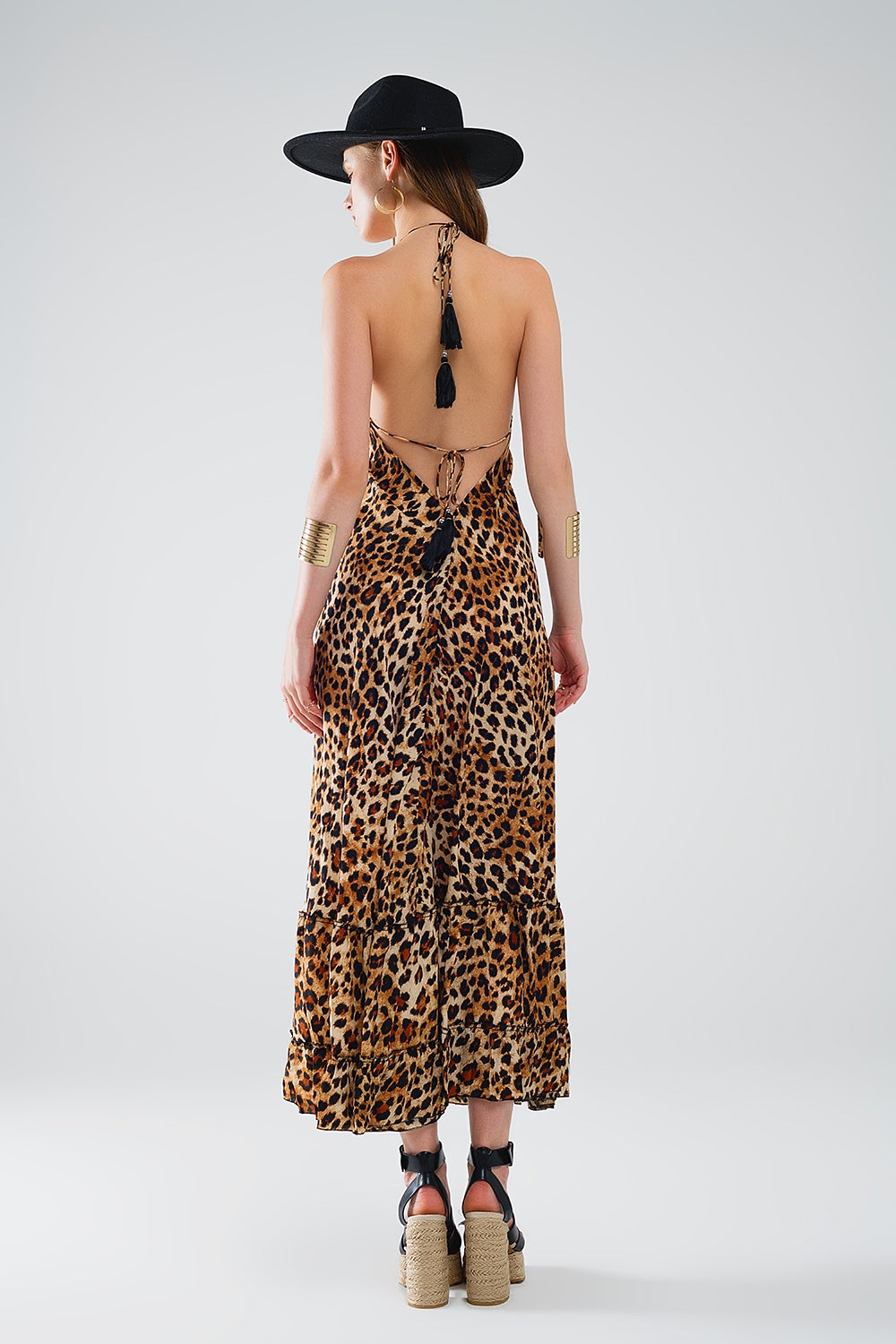 robe maxi boho à imprimé léopard avec dos ouvert