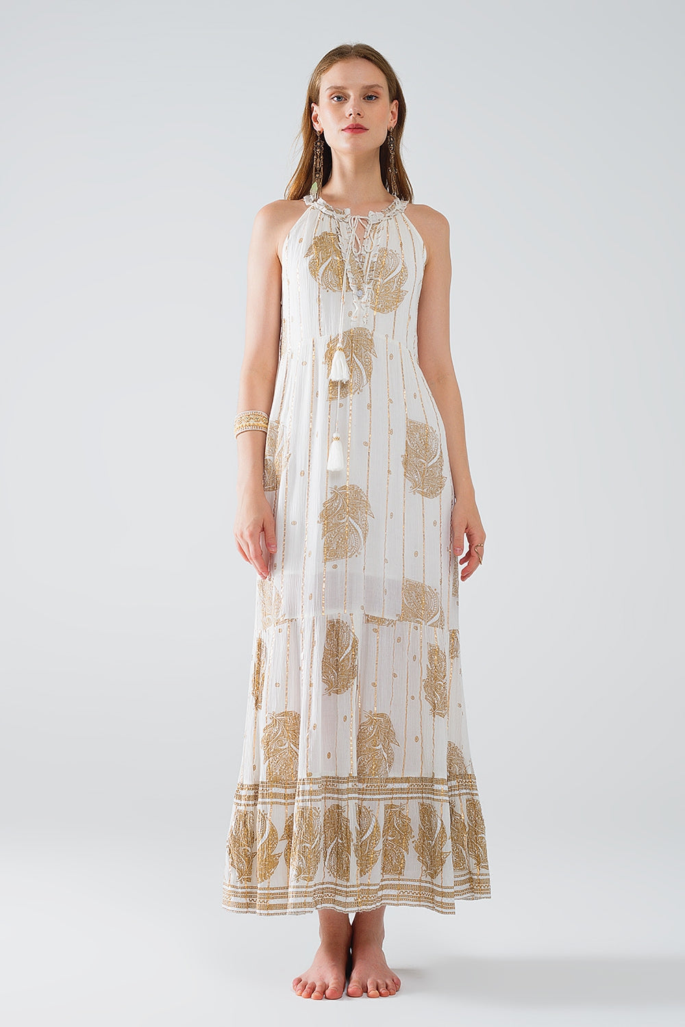 robe maxi boho en mousseline de soie avec imprimé fleuri doré