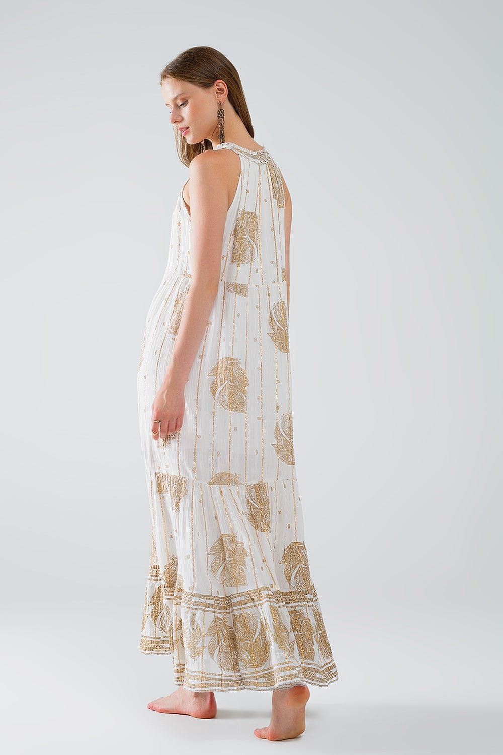 robe maxi boho en mousseline de soie avec imprimé fleuri doré