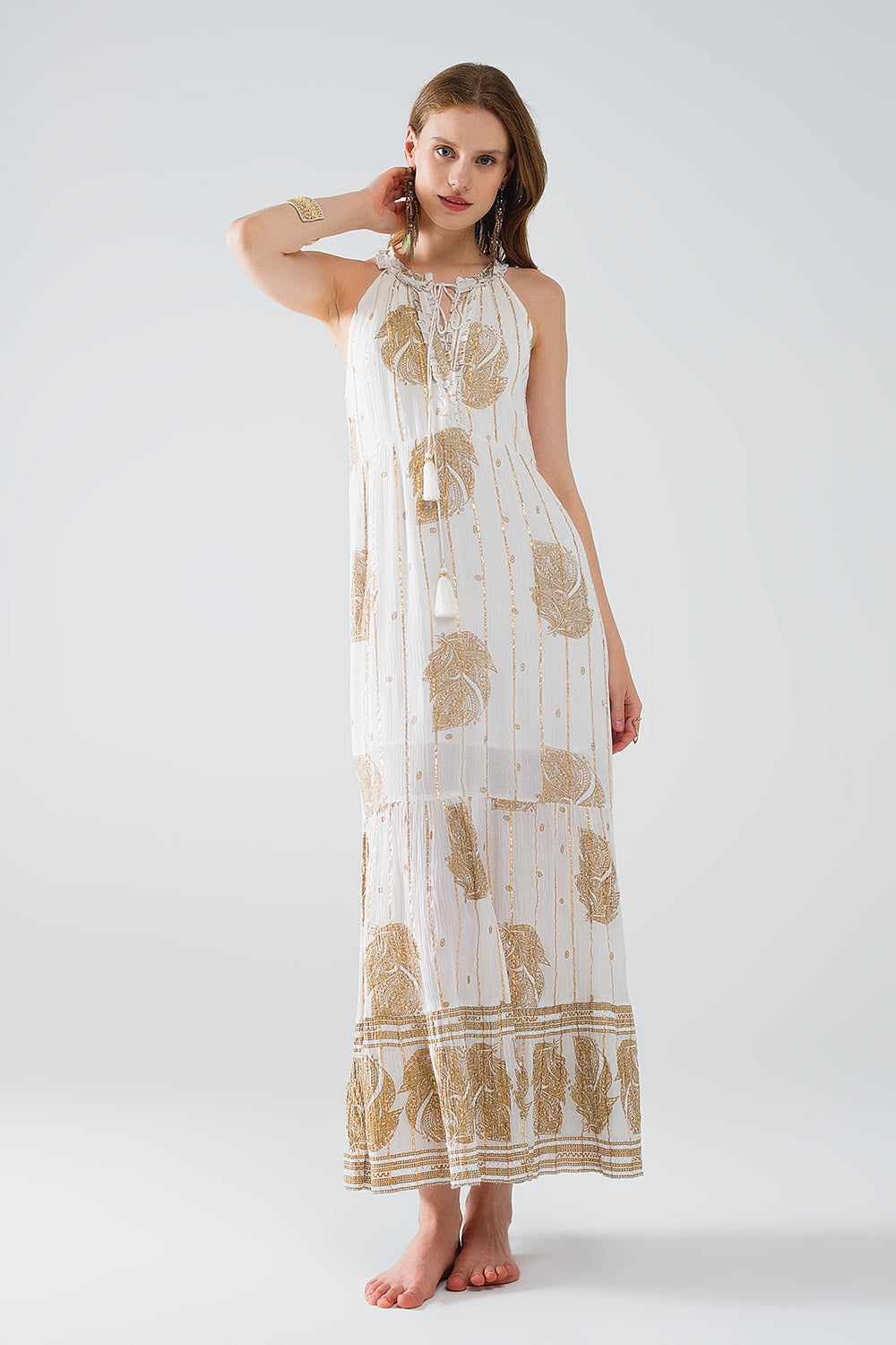 robe maxi boho en mousseline de soie avec imprimé fleuri doré