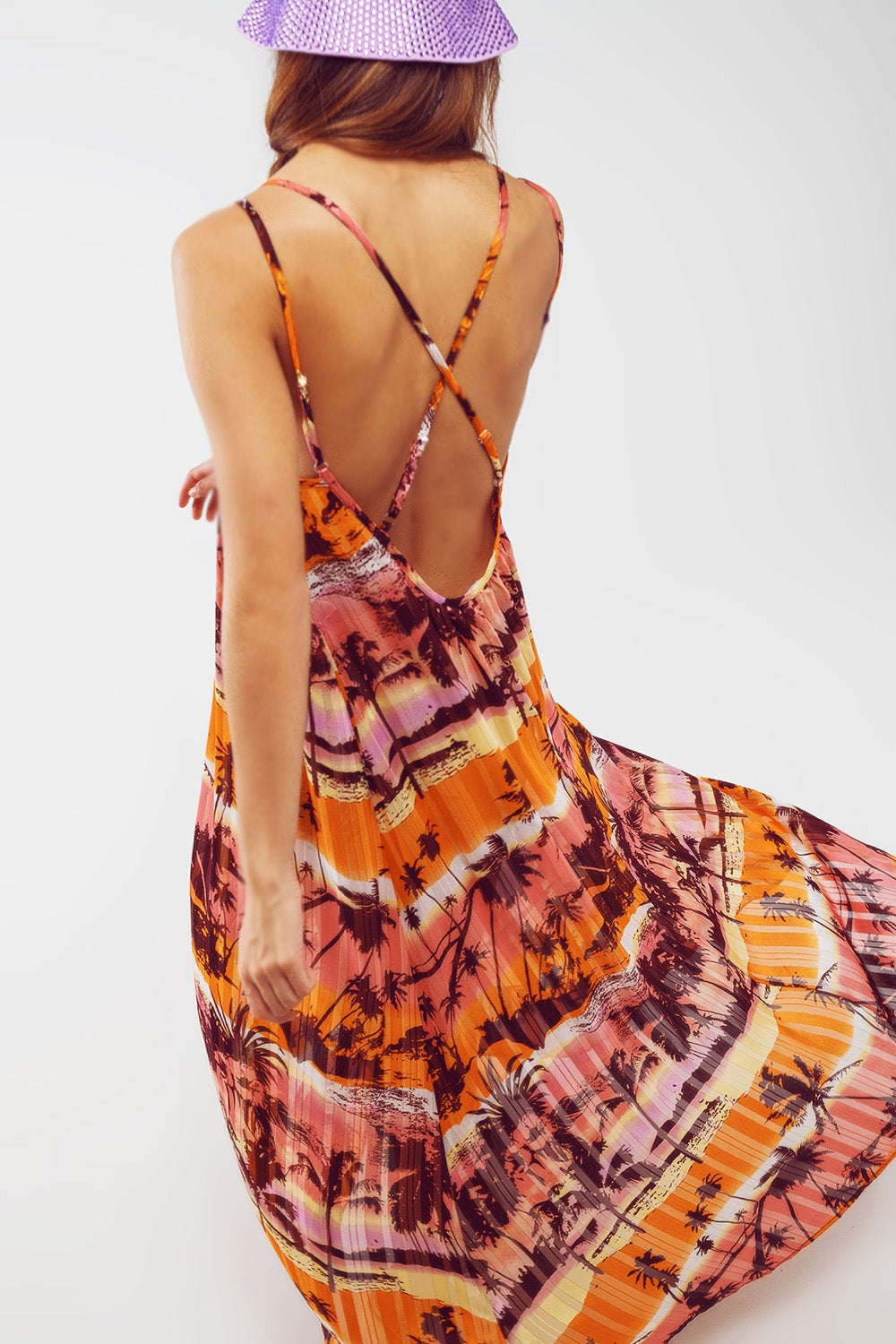 Robe maxi décontractée à dos ouvert avec imprimé rose tropical
