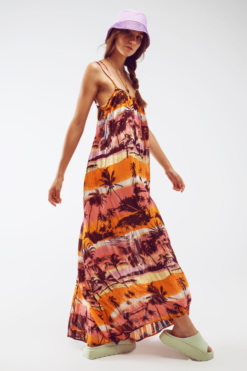 Robe maxi décontractée à dos ouvert avec imprimé rose tropical