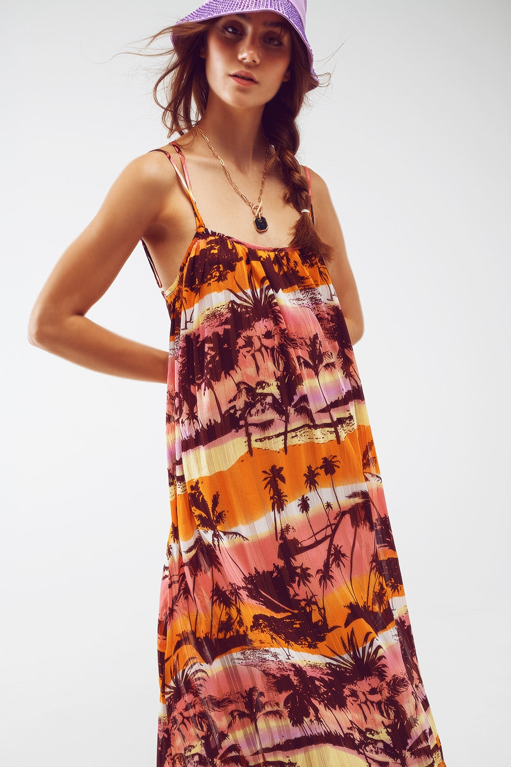 Robe maxi décontractée à dos ouvert avec imprimé rose tropical
