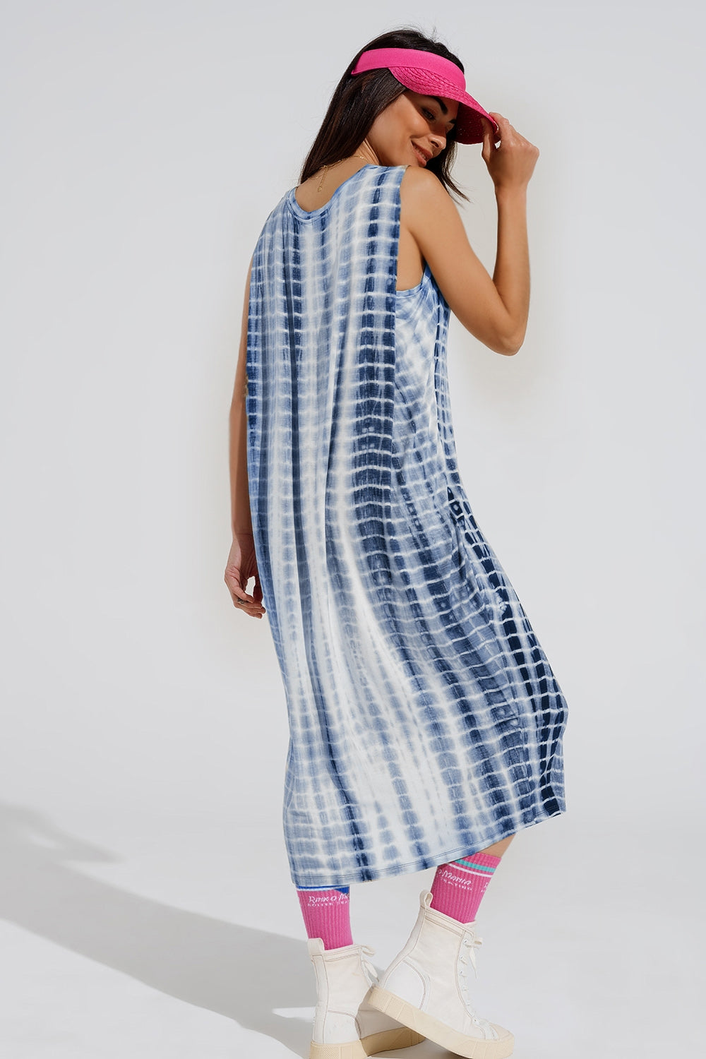 Robe maxi décontractée Tie dye en nuances de bleu