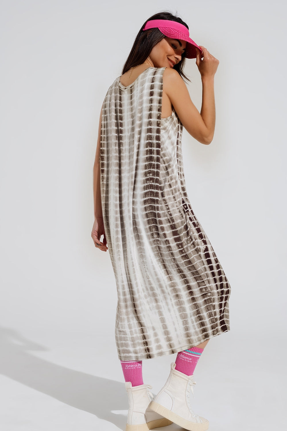 Robe maxi décontractée Tie dye en nuances de khaki