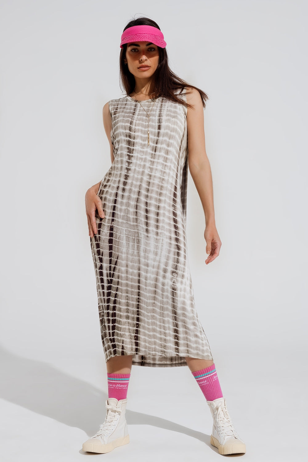 Robe maxi décontractée Tie dye en nuances de khaki