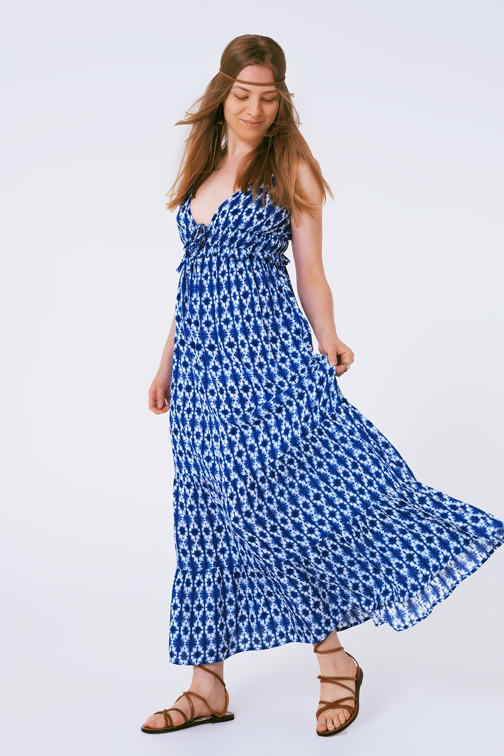 Robe maxi imprimée à bretelles boho