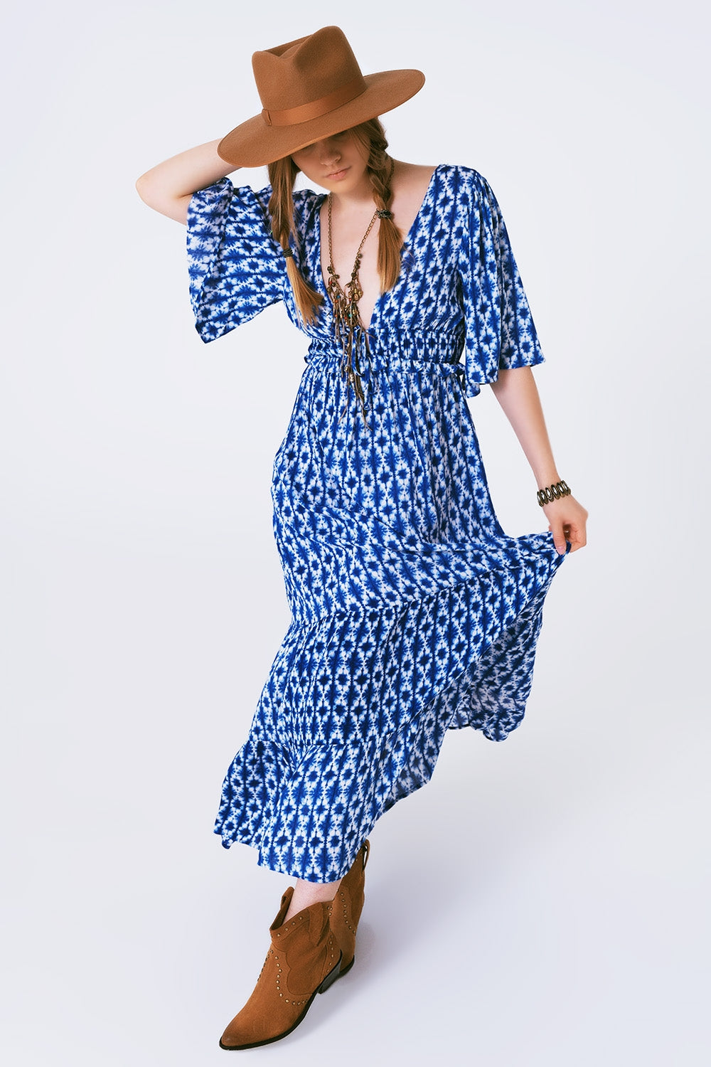 robe maxi imprimée boho croisée dans le dos